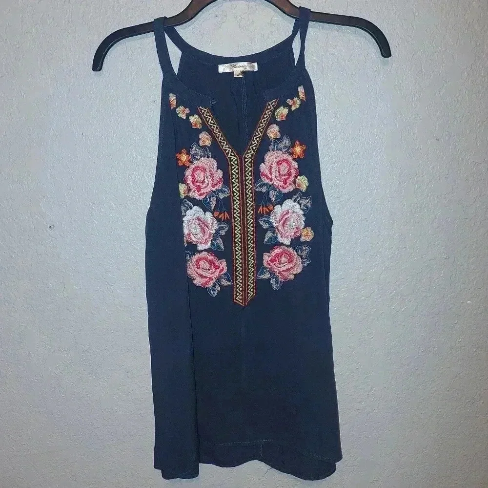 Andree By Unit Shirt Womens Large Multicolor Floral Embroidery Boho Sleeveless - Picture 2 of 6
